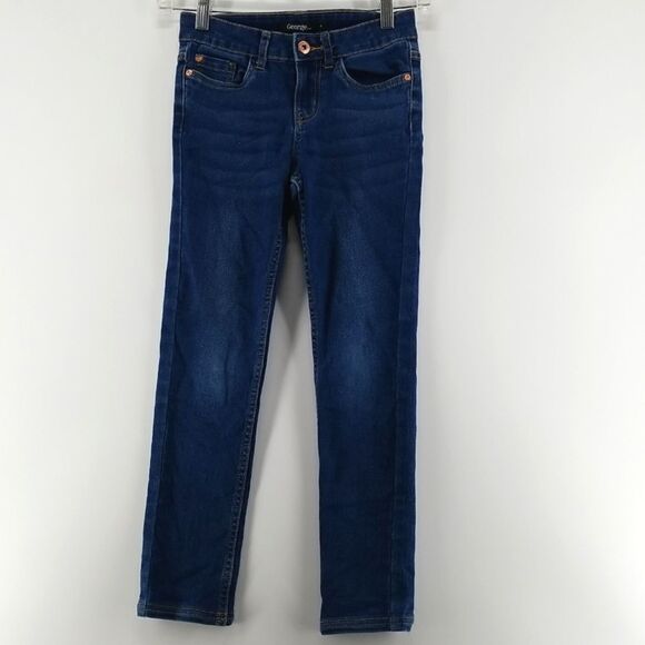🎁5/$25 George Girls Washed Blue Jean Youth Size 8 Zipper Closure Button Waist - Picture 1 of 13